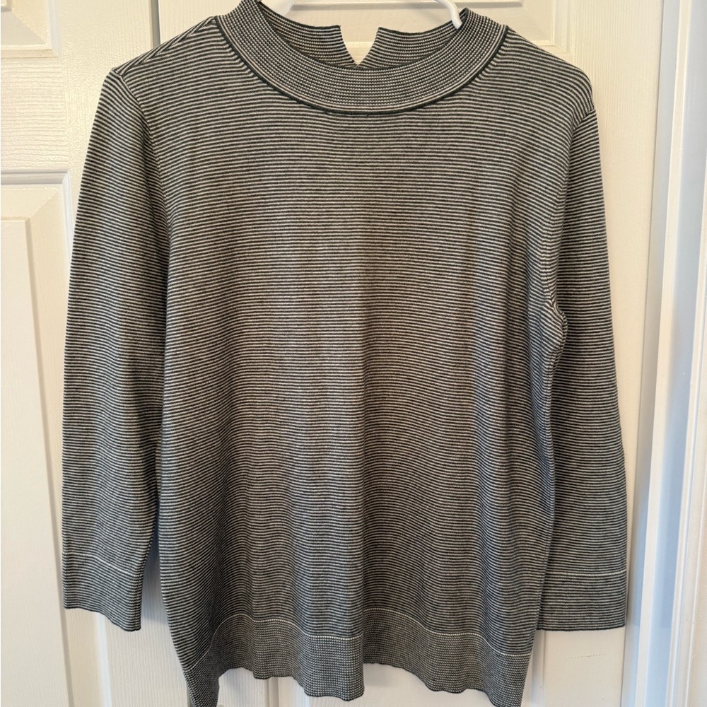 LOFT Green Striped Crew Neck Sweater